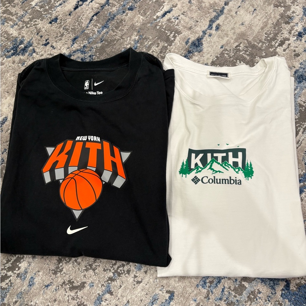 SET OF Kith x Nike Black Basketball Tee and Kith x Columbia White Outdoor Tee